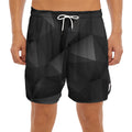 Black Polygonal Geometric Print Men's Split Running Shorts