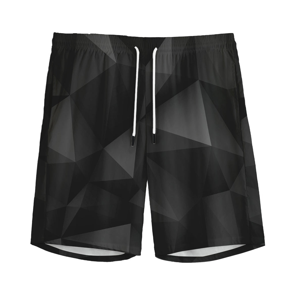 Black Polygonal Geometric Print Men's Sports Shorts