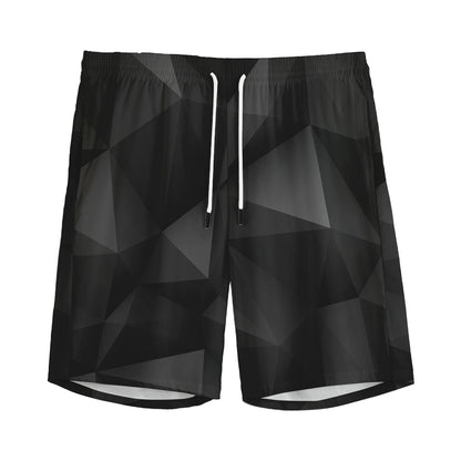 Black Polygonal Geometric Print Men's Sports Shorts