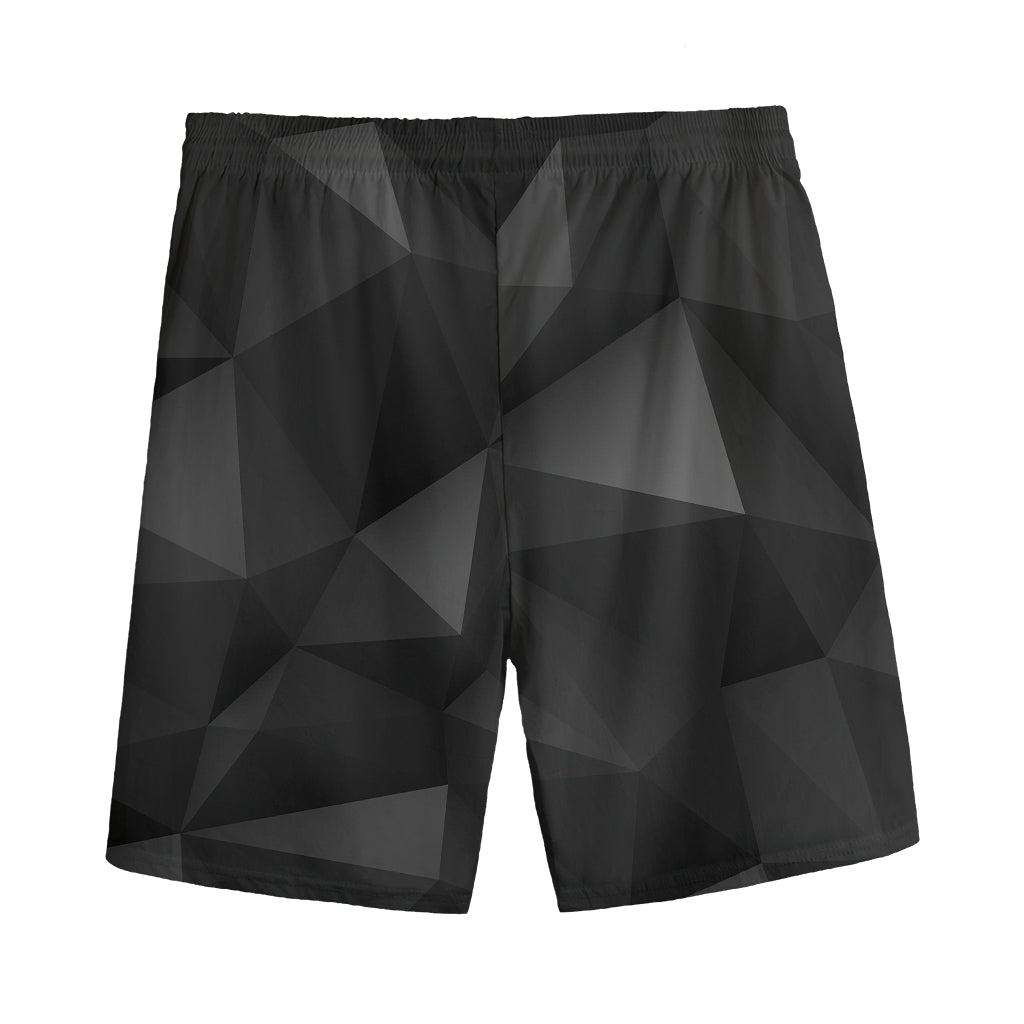 Black Polygonal Geometric Print Men's Sports Shorts