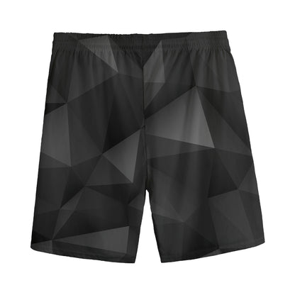 Black Polygonal Geometric Print Men's Sports Shorts
