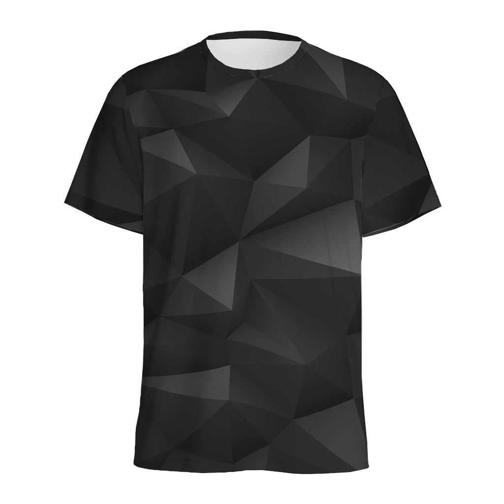Black Polygonal Geometric Print Men's Sports T-Shirt