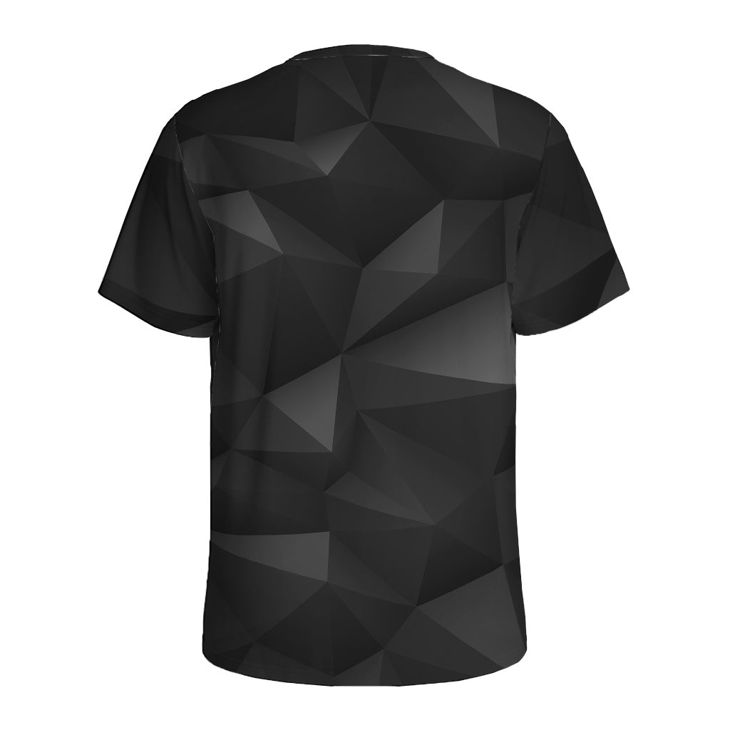 Black Polygonal Geometric Print Men's Sports T-Shirt