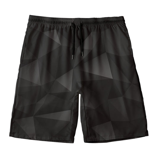 Black Polygonal Geometric Print Men's Swim Trunks