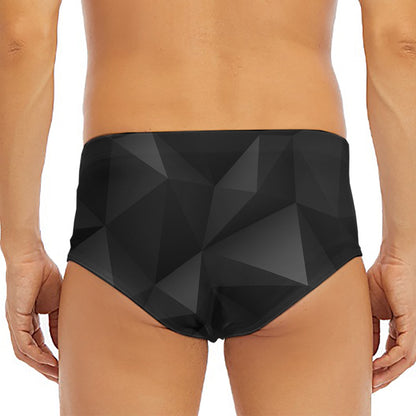 Black Polygonal Geometric Print Men's Triangle Swim Briefs