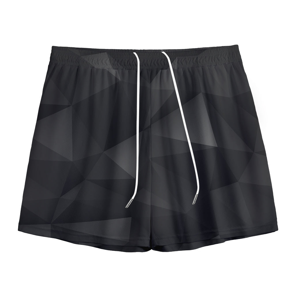 Black Polygonal Geometric Print Mesh Shorts