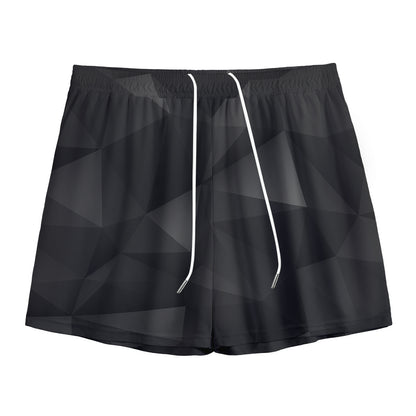 Black Polygonal Geometric Print Mesh Shorts