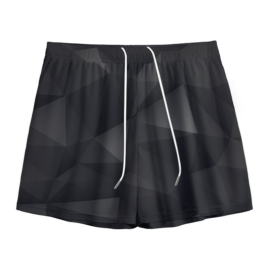 Black Polygonal Geometric Print Mesh Shorts
