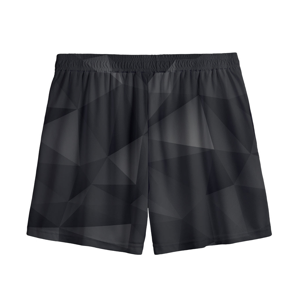 Black Polygonal Geometric Print Mesh Shorts
