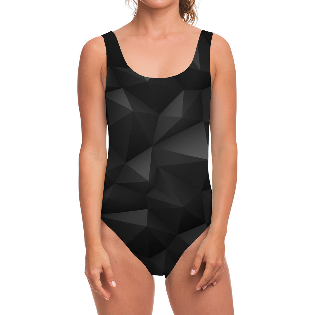 Black Polygonal Geometric Print One Piece Swimsuit