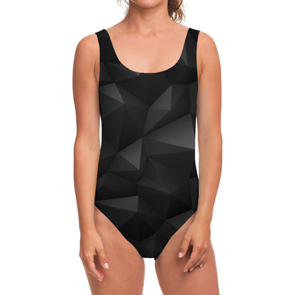 Black Polygonal Geometric Print One Piece Swimsuit