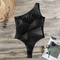 Black Polygonal Geometric Print One Shoulder Bodysuit