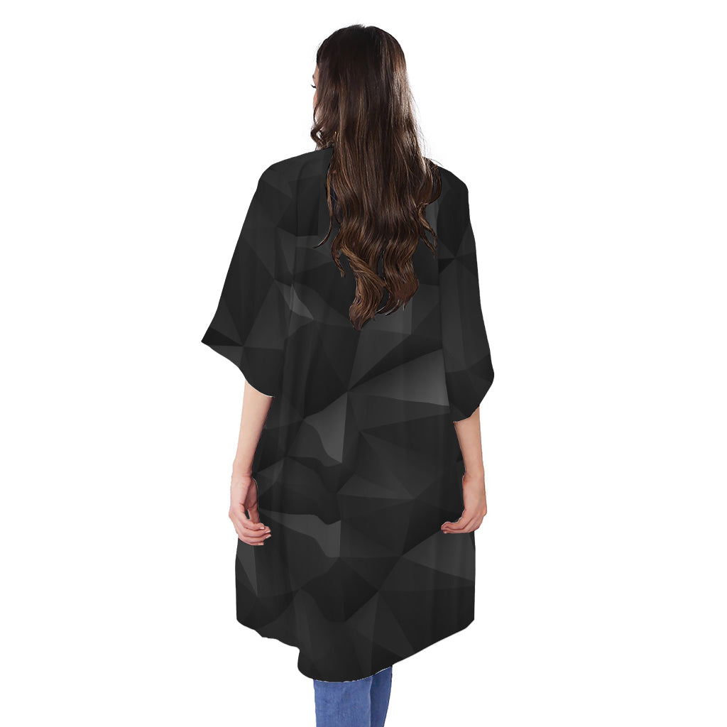 Black Polygonal Geometric Print Open Front Beach Cover Up