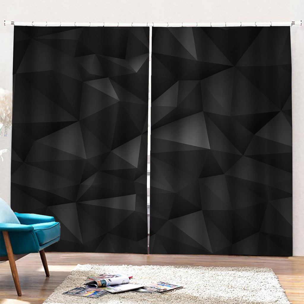 Black Polygonal Geometric Print Pencil Pleat Curtains