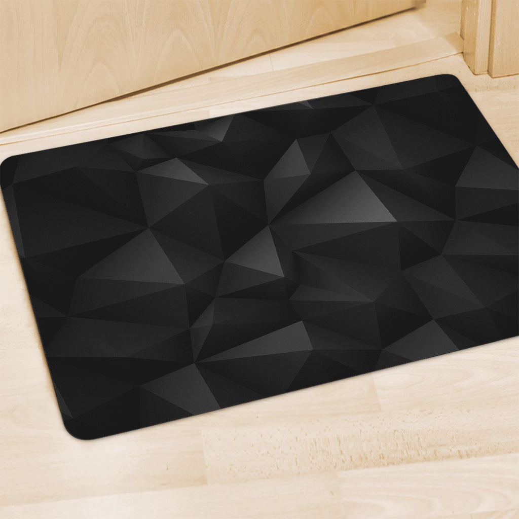 Black Polygonal Geometric Print Polyester Doormat