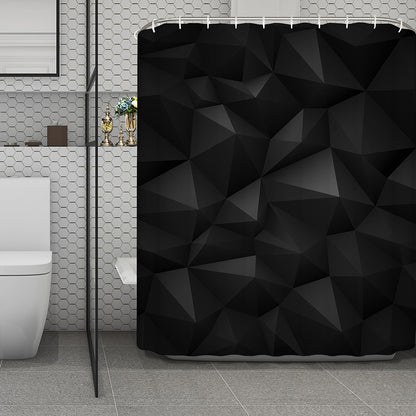Black Polygonal Geometric Print Polyester Shower Curtain