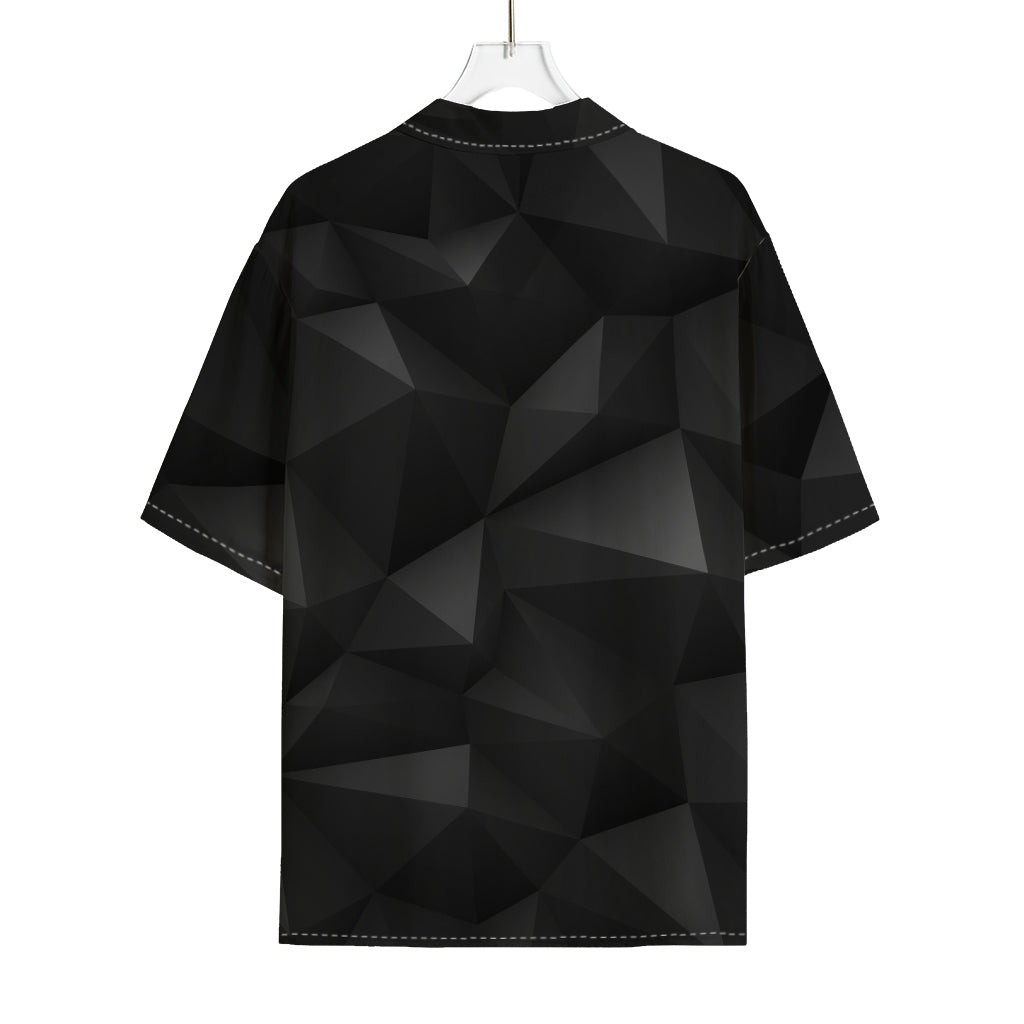 Black Polygonal Geometric Print Rayon Hawaiian Shirt