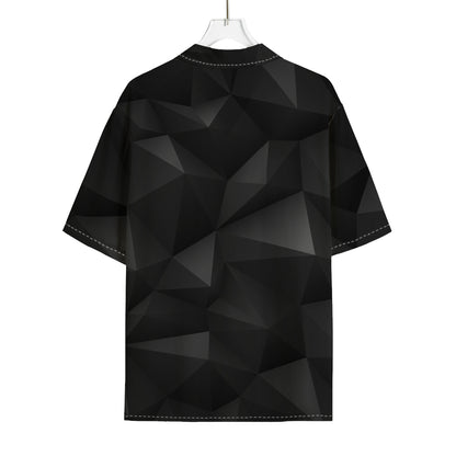 Black Polygonal Geometric Print Rayon Hawaiian Shirt