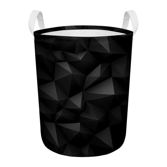 Black Polygonal Geometric Print Round Laundry Basket