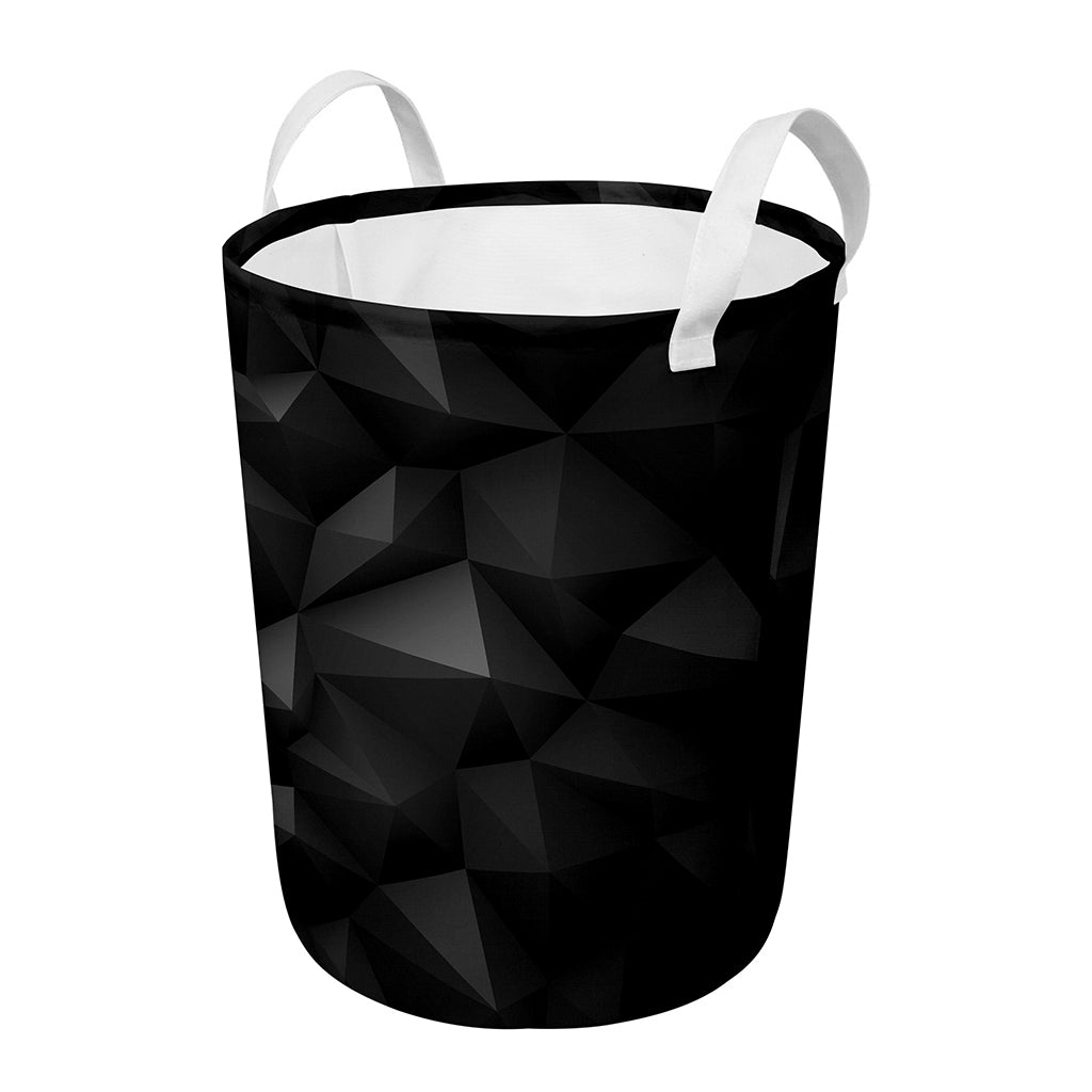 Black Polygonal Geometric Print Round Laundry Basket
