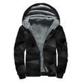 Black Polygonal Geometric Print Sherpa Lined Zip Up Hoodie