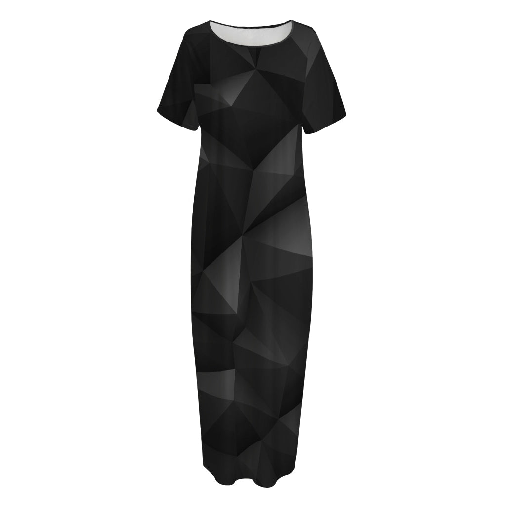 Black Polygonal Geometric Print Short Sleeve Long Nightdress