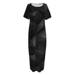 Black Polygonal Geometric Print Short Sleeve Long Nightdress