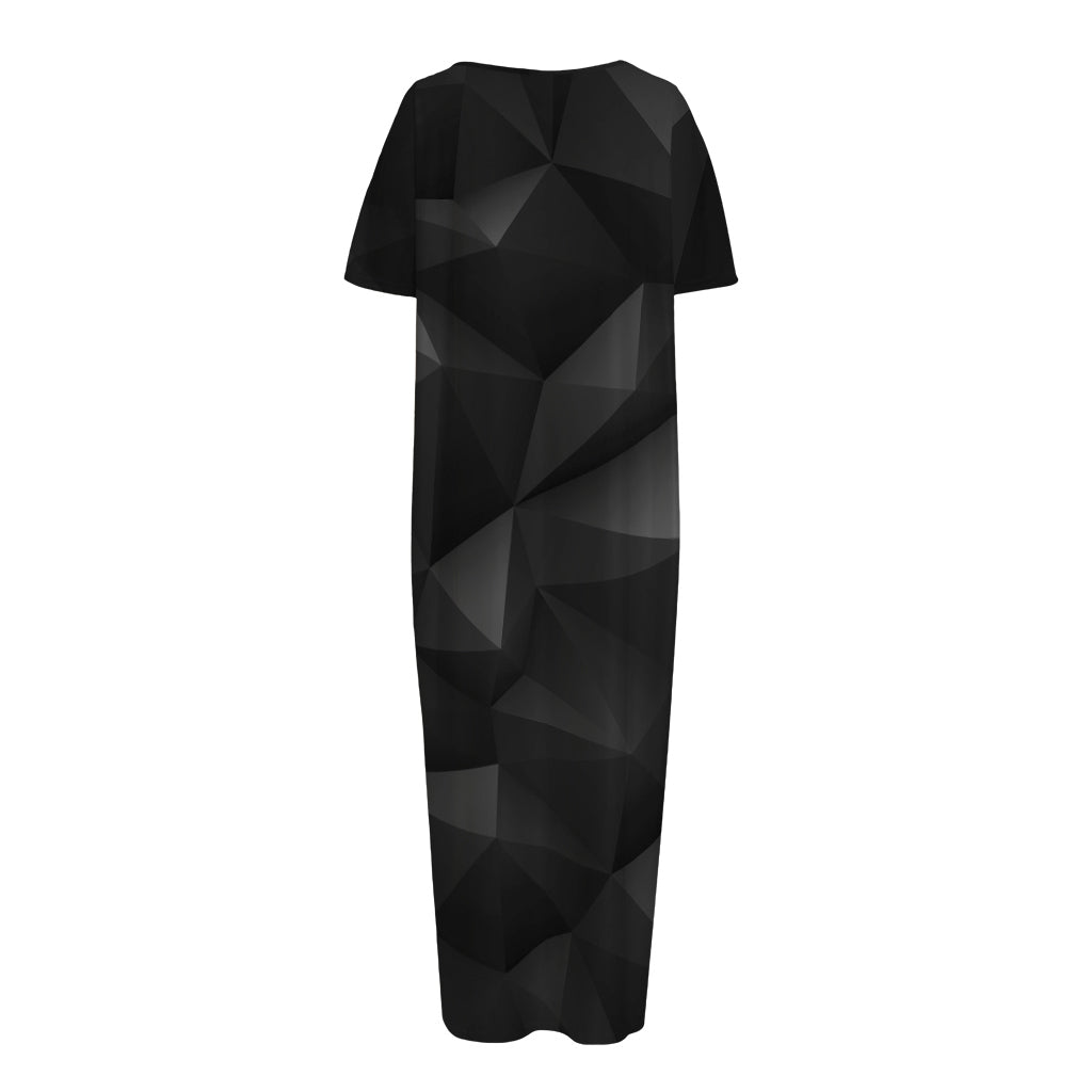 Black Polygonal Geometric Print Short Sleeve Long Nightdress