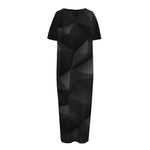 Black Polygonal Geometric Print Short Sleeve Long Nightdress