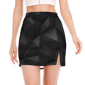Black Polygonal Geometric Print Side Slit Mini Skirt