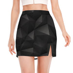 Black Polygonal Geometric Print Side Slit Mini Skirt
