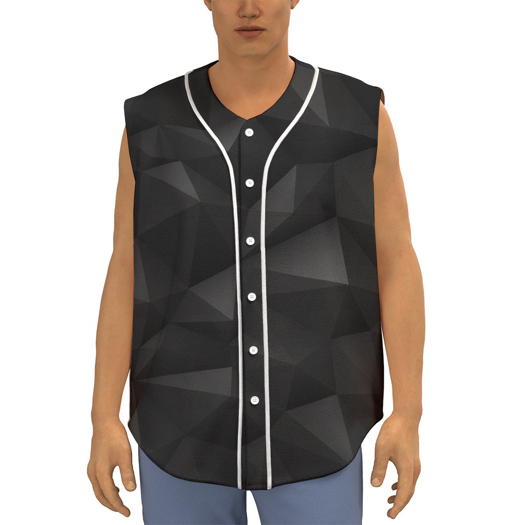 Black Polygonal Geometric Print Sleeveless Baseball Jersey