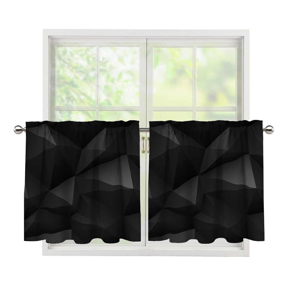 Black Polygonal Geometric Print Tier Curtains