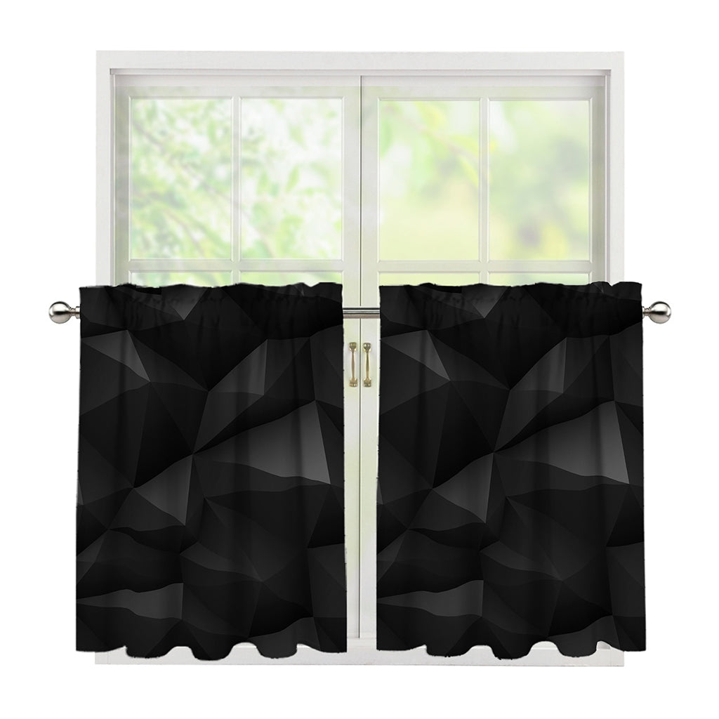 Black Polygonal Geometric Print Tier Curtains