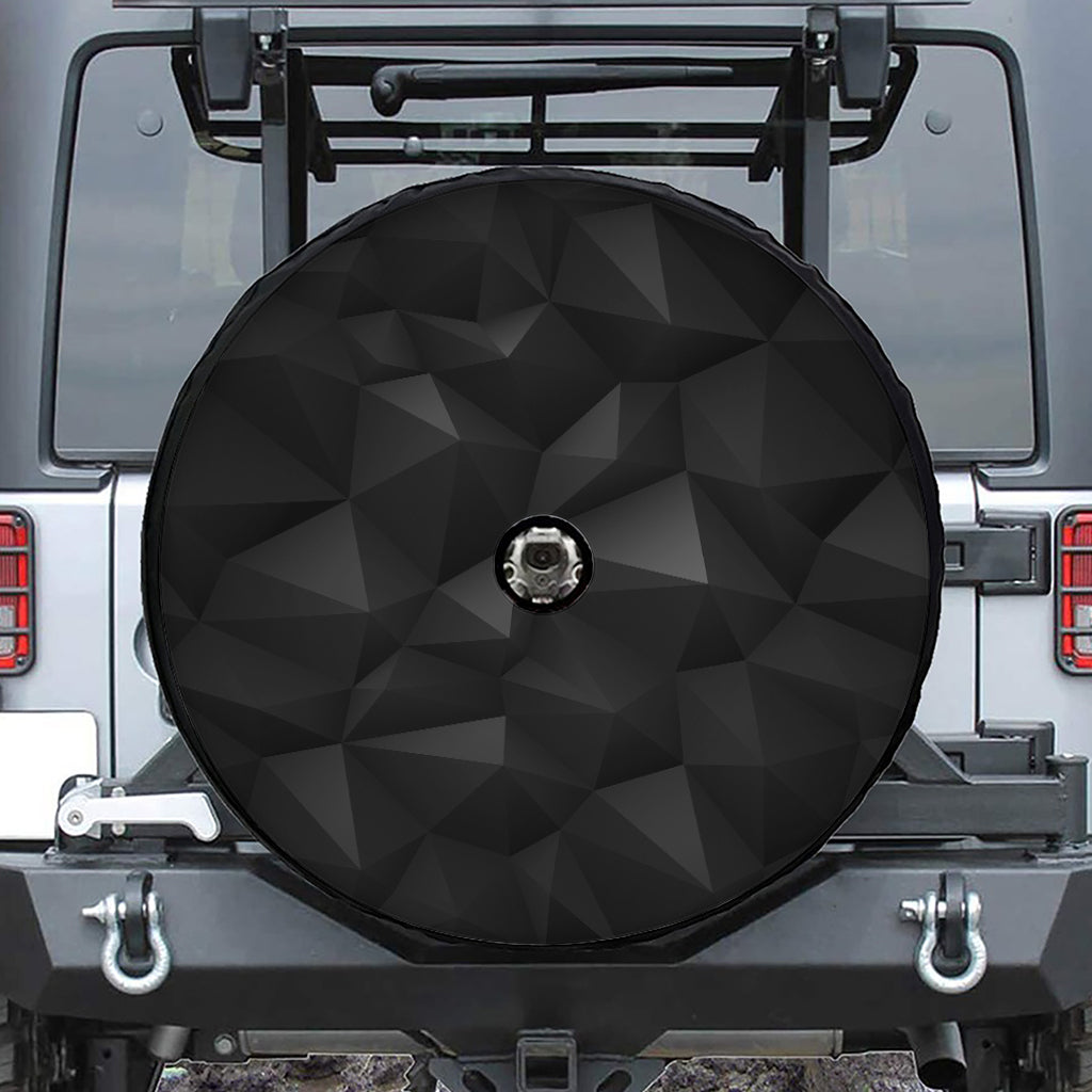 Black Polygonal Geometric Print Tire Cover With Camera Hole