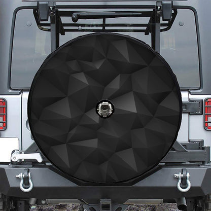 Black Polygonal Geometric Print Tire Cover With Camera Hole