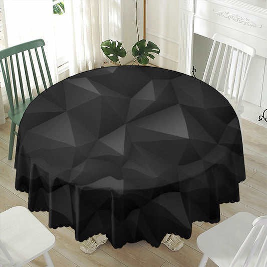 Black Polygonal Geometric Print Waterproof Round Tablecloth