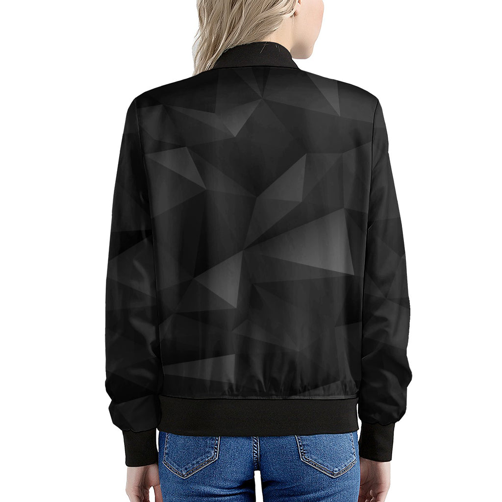 Black Polygonal Geometric Print Women's Bomber Jacket