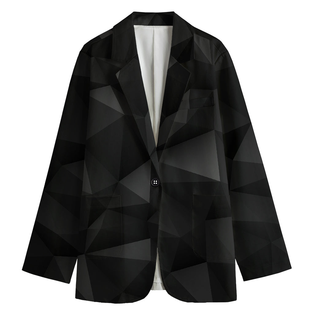 Black Polygonal Geometric Print Women's Cotton Blazer