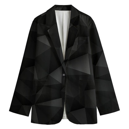 Black Polygonal Geometric Print Women's Cotton Blazer