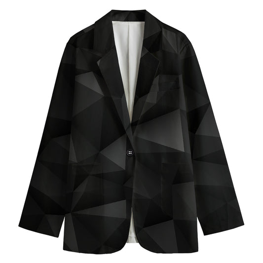 Black Polygonal Geometric Print Women's Cotton Blazer