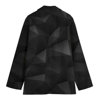 Black Polygonal Geometric Print Women's Cotton Blazer