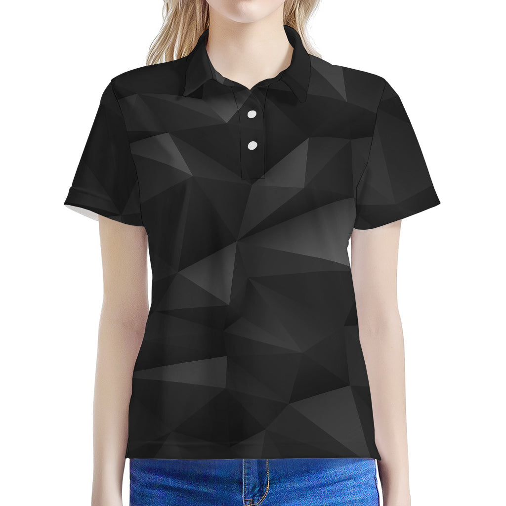 Black Polygonal Geometric Print Women's Polo Shirt