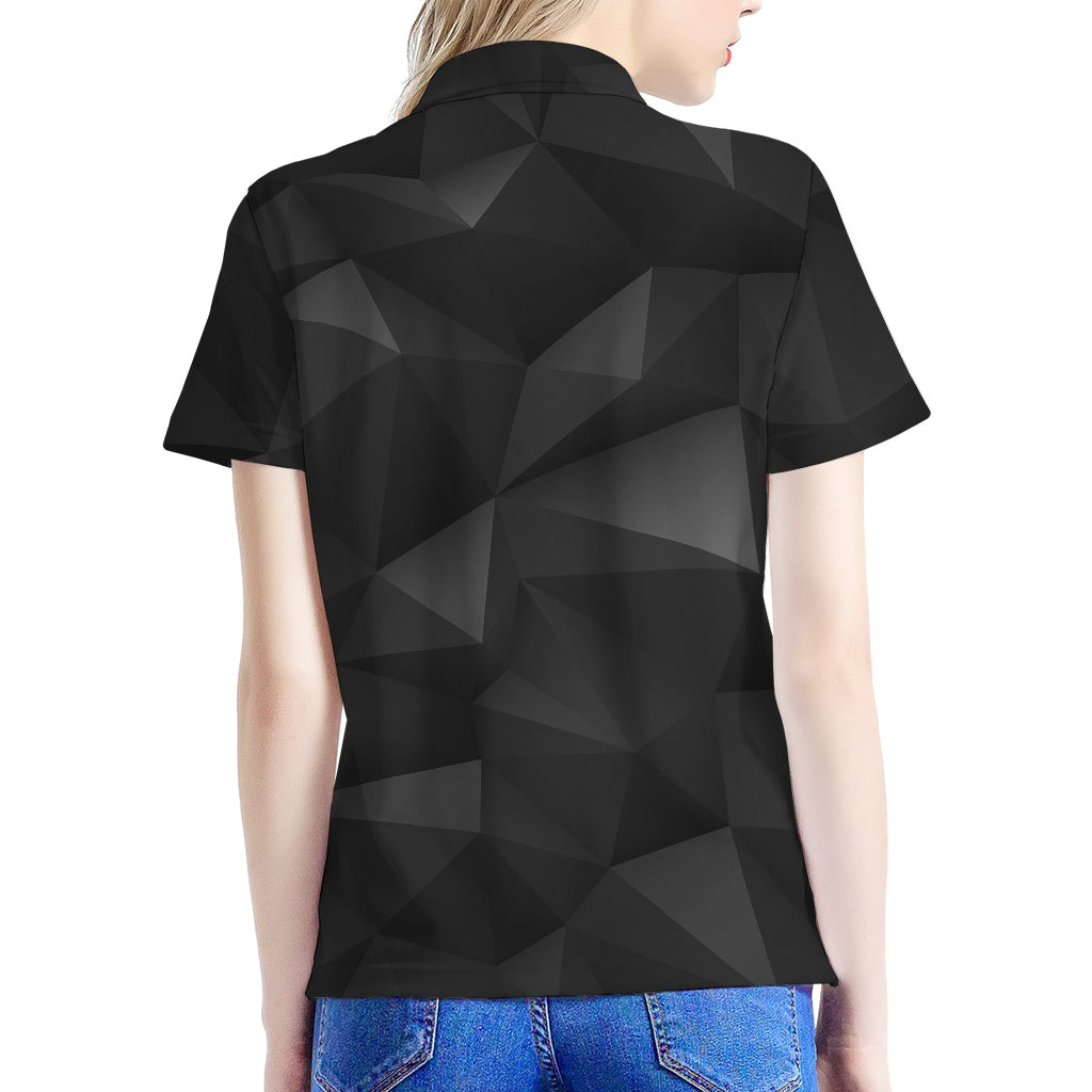 Black Polygonal Geometric Print Women's Polo Shirt