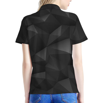 Black Polygonal Geometric Print Women's Polo Shirt