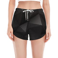 Black Polygonal Geometric Print Women's Split Running Shorts