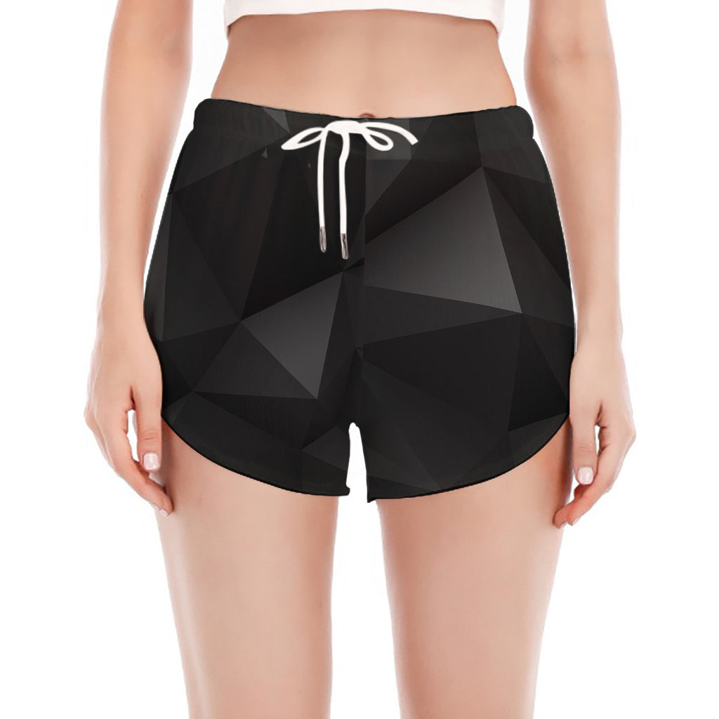 Black Polygonal Geometric Print Women's Split Running Shorts