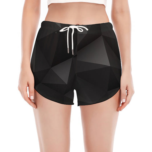 Black Polygonal Geometric Print Women's Split Running Shorts
