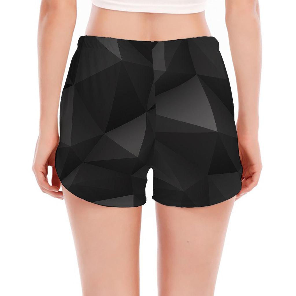 Black Polygonal Geometric Print Women's Split Running Shorts