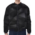 Black Polygonal Geometric Print Zip Sleeve Bomber Jacket